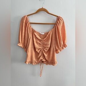 ELODIE Smocked Cinched Puff Sleeve Crop Top